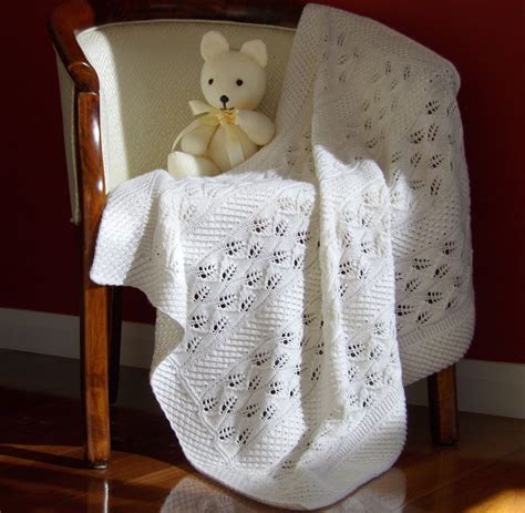 Knitting Pattern Baby Blanket With Delicate Leaf And Bobble Panels