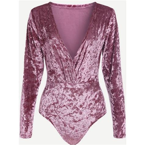 Pink Deep V Neck Velvet Bodysuit Liked On Polyvore Featuring