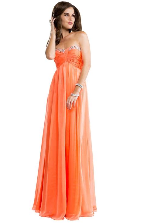 Hot Item Orange Prom Gown Crystals Chiffon Party Evening Dress Prom Dresses Flowy Prom