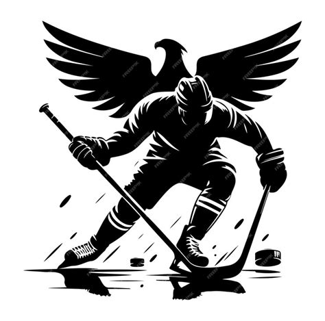 Ice Hockey Player Black Silhouette Vector Illustration Premium Ai