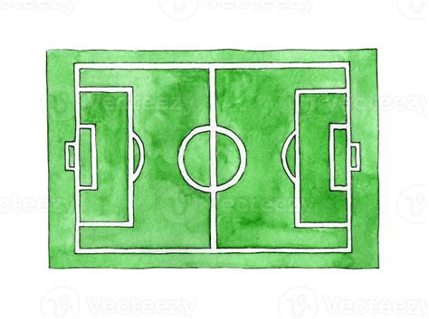 Watercolor Illustration Of A Soccer Field Sketch Green Grass Stadium