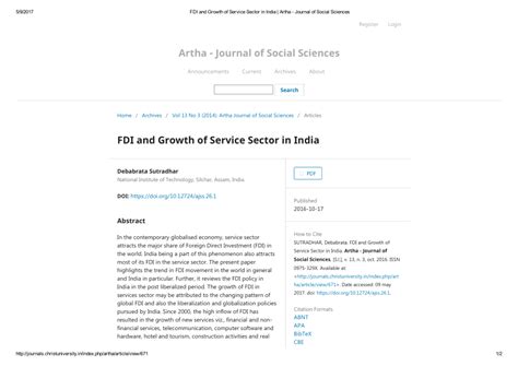 Pdf Fdi And Growth Of Service Sector In India