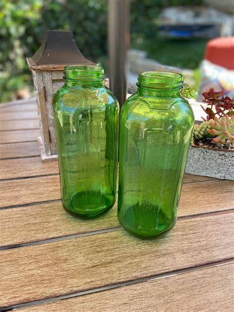 Vintage Emerald Green Glass Water Juice Bottle Etsy