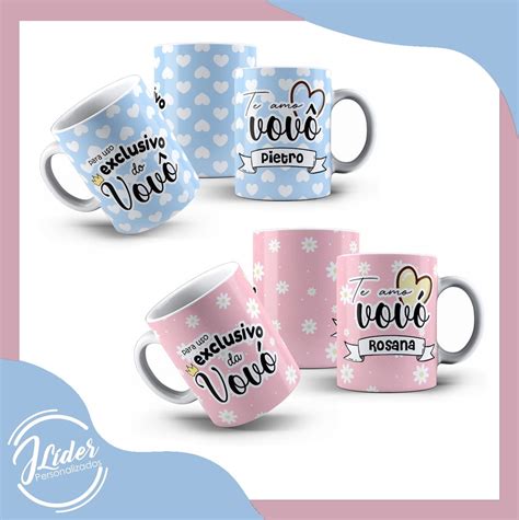 Kit 2 Canecas Personalizadas Vovô e Vovó Nome Elo7