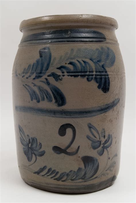 Antique Stoneware Blue Decorated Morgantown West Virginia Pottery For Sale