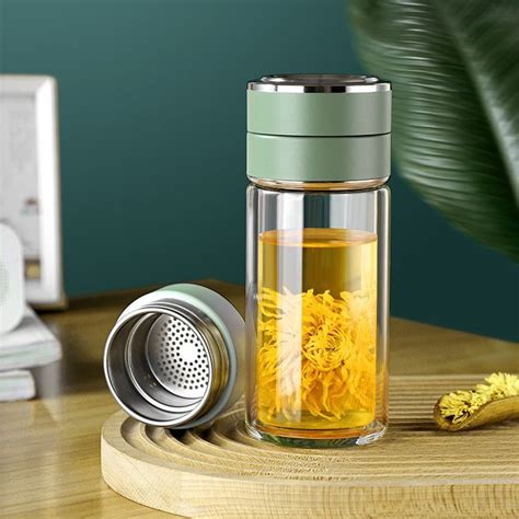 Custom Logo Glass Tea Infuser Bottle Double Wall Glass Water Bottle