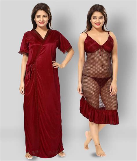 Buy Gangomi Maroon Satin Women S Nightwear Nighty Night Gowns