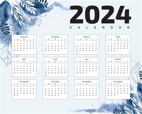 Vektor Neues Jahr 2024 Englischer Kalender Vorlage Design Vektor