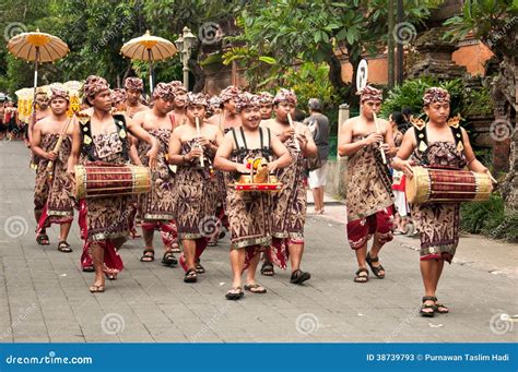 Traditional Balinese Musician Parade At Ubud Editorial Stock Photo