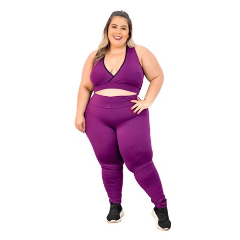 Conjunto De Academia Plus Size Fitness Cal A Legging E Top Gin Stica