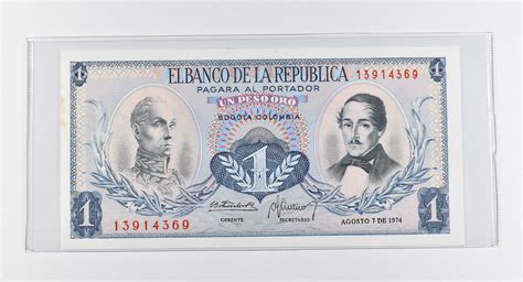 Historic World Bank Note 1974 Colombia 1 Peso Collectible Currency