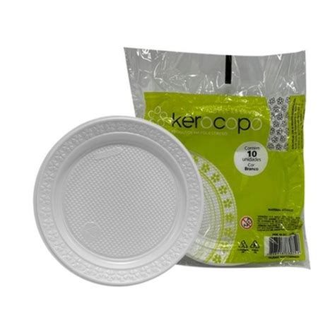 PRATO DE PLASTICO KEROCOPO BRANCO RASO 15CM C 10 UN REF PRK15BC Na