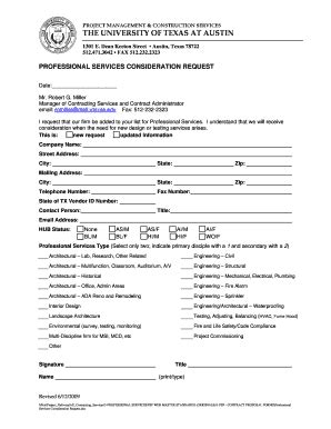 Fillable Online Utexas Professional Services Consideration Request Form