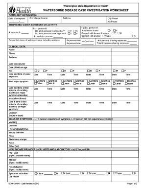 Fillable Online Doh Wa Waterborne Illness Case Investigation Worksheet