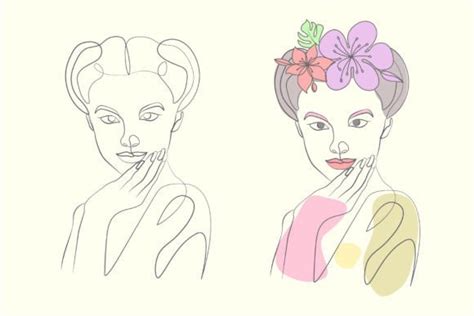 Women Head With Flowers Line Art Drawing Graphic By Subujayd · Creative