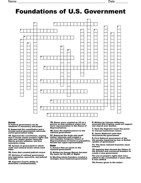 Foundations Of Us Government Crossword Wordmint