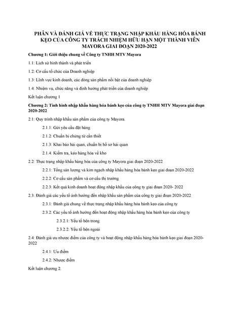 Báo cáo kiến tập - mục lục báo cáo - PHÂN VÀ ĐÁNH GIÁ VỀ THỰC TRẠNG NHẬP KHẨU HÀNG HÓA BÁNH KẸO ...