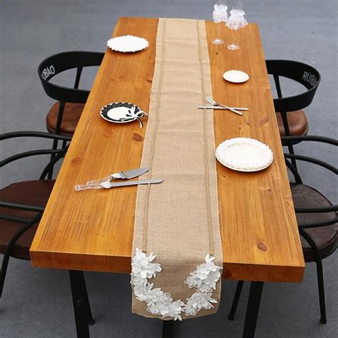 Vintage Burlap Lace Jute Table Runner Original Ecology Style White