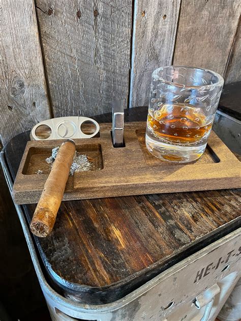 Whiskey Bourbon And Cigar Pairing Tray Ashtray And Drink Etsy