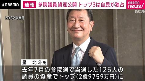 参院議員125人の資産公開上位3名は自民独占 トップは星北斗氏で2億9759万円 政治 Abema Times