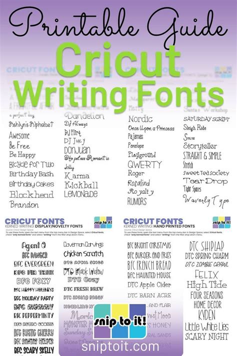 Printable Guide To Cricut Writing Fonts Cricut Fonts Writing Fonts