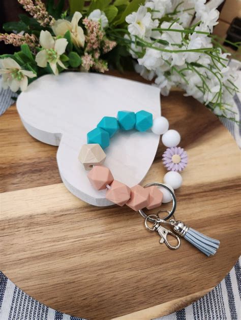 Silicone Beaded Key Chain Bangle Key Ring Bracelet Key Chain Teacher