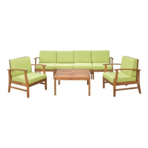 Noble House Perla Piece Outdoor Acacia Wood Sofa Set In Green