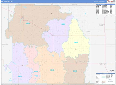 Wells County, ND Wall Map Color Cast Style by MarketMAPS