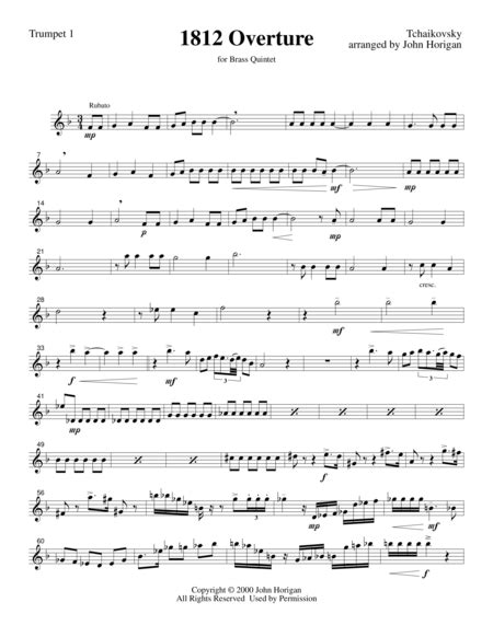 1812 Overture Trumpet 1 For Brass Quintet Arr John R Horigan By