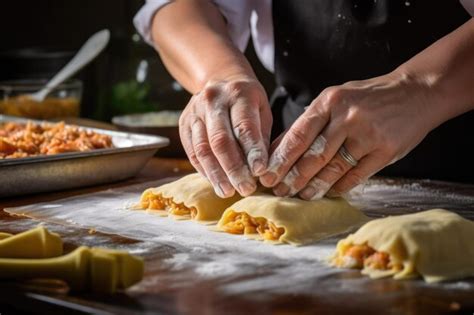 Premium Ai Image Hand Inserting A Cheese Filling Into Raw Empanada Dough