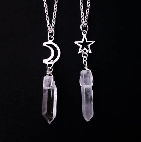 Moon Or Star Crystal Necklace Crystal Point Necklace Etsy