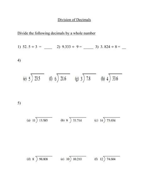 Dividing Decimals By Whole Numbers Interactive Worksheet Live Worksheets Library