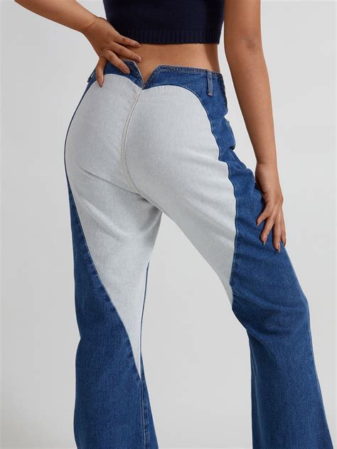 Heart Patched High Waisted Flare Jeans Blue S In Flare Jeans