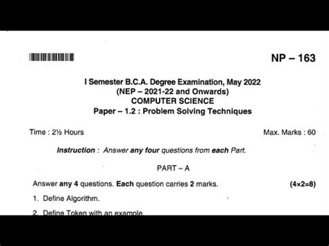 1st Sem Bca Pst Question Paper Bangalore University Nep YouTube