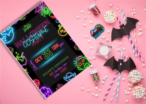 Editable Halloween Invitation Halloween Invitation Template E Vite Instant Download Neon