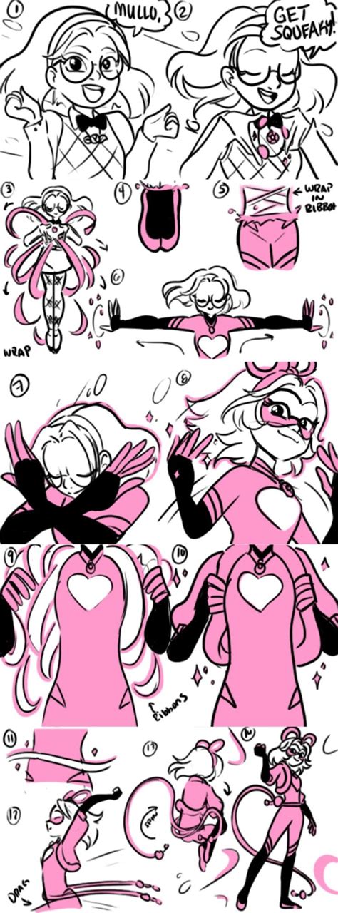 Some Pink And Black Cartoon Characters With Different Expressions