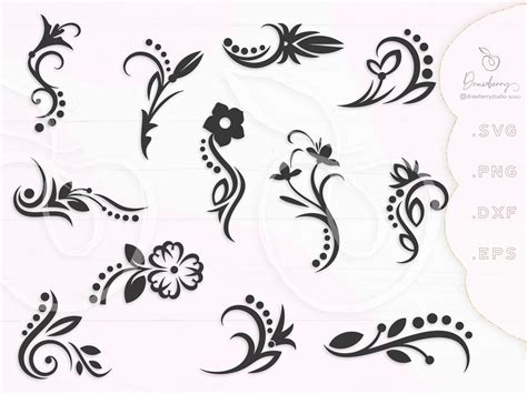 Floral Swirl Svg Decorative Flourish Svg Vine Svg Flower Corner