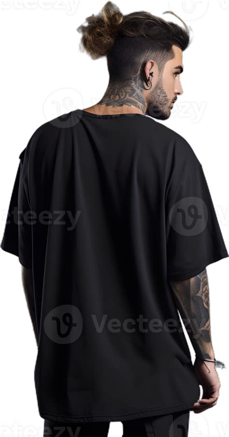 Model Wearing Black Oversized T Shirt Posing His Back 46496570 Png