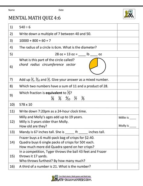 Mental Math Grade 4 Worksheet