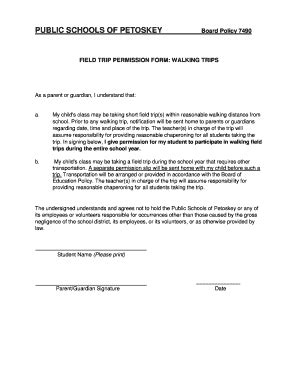 Fillable Online Field Trip Permission Form Walking Trips Fax Email