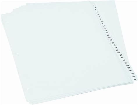 Oxford Binder Dividers Plastic Preprinted Numbers Letter White