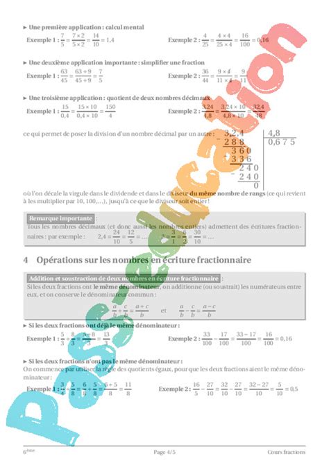 Fractions Me Cours Exercices Coll Ge Math Matiques Pass