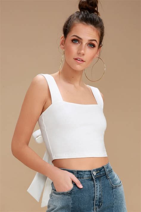 Cute Crop Top White Crop Top Tie Back Crop Top Lulus