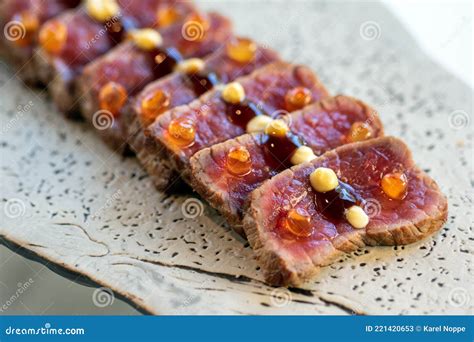 Wagyu Beef Sirloin Tataki Slices Stock Image Image Of Appetizer