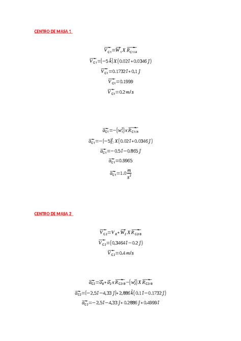 Partes De Calculo Parte 2 Centro De Masa 1 ⃗ V G 1 ⃗ W 1 X ⃗ R G 1 A ⃗ V G 1 − 5 K