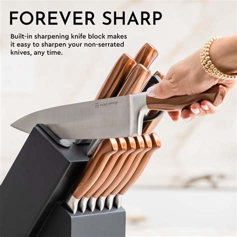 Copper Knife Set With Block 14 Pc Self Sharpening Knife Block Set Rose Go 857133007716 Ebay