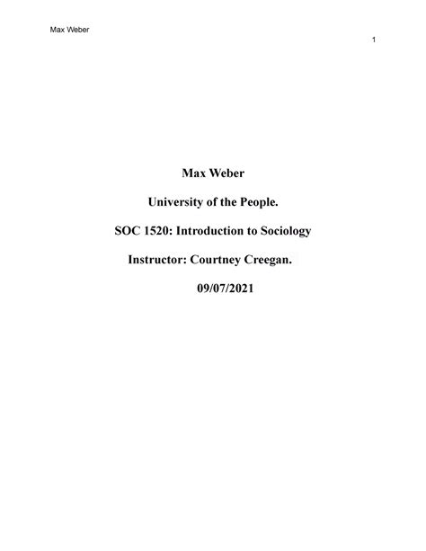 Learning Journal Week Max Weber University Of The People Soc