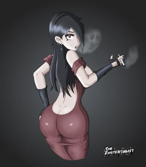 Rule 34 Ass Big Ass Big Butt Black Gloves Black Hair Cigarette Ear Piercing Earrings Female