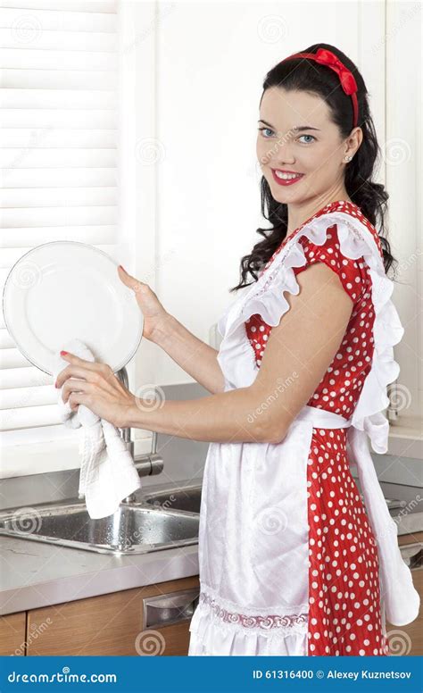 Woman Washing Dishes Stock Photo Image