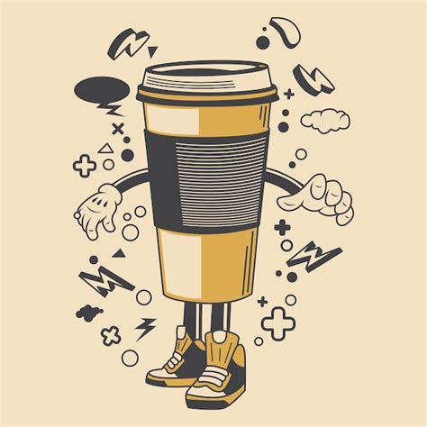 Premium Vector Retro Coffe Cup Cartoon Character Vector Illustration